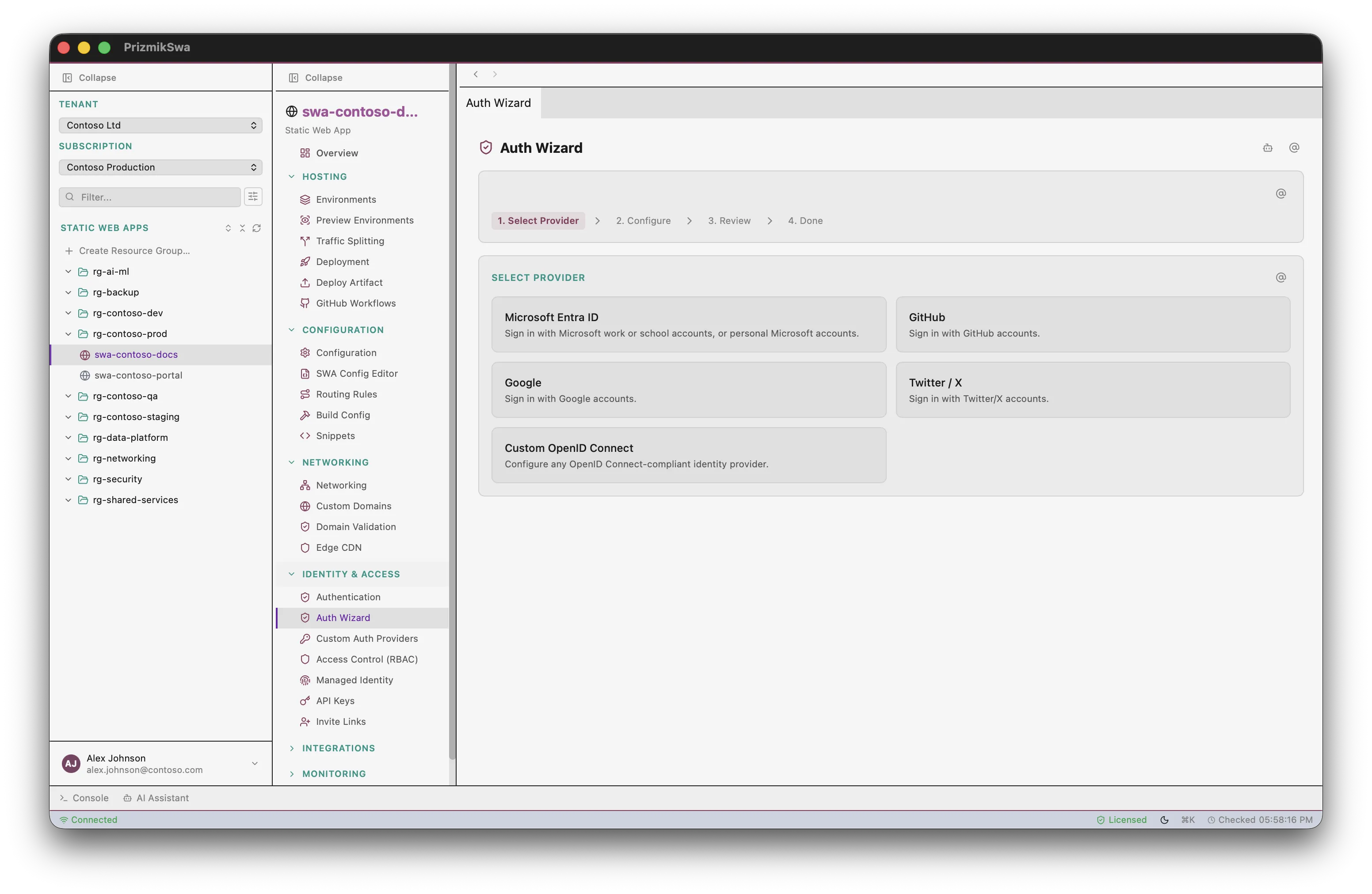 PrizmikSwa — Authentication setup wizard