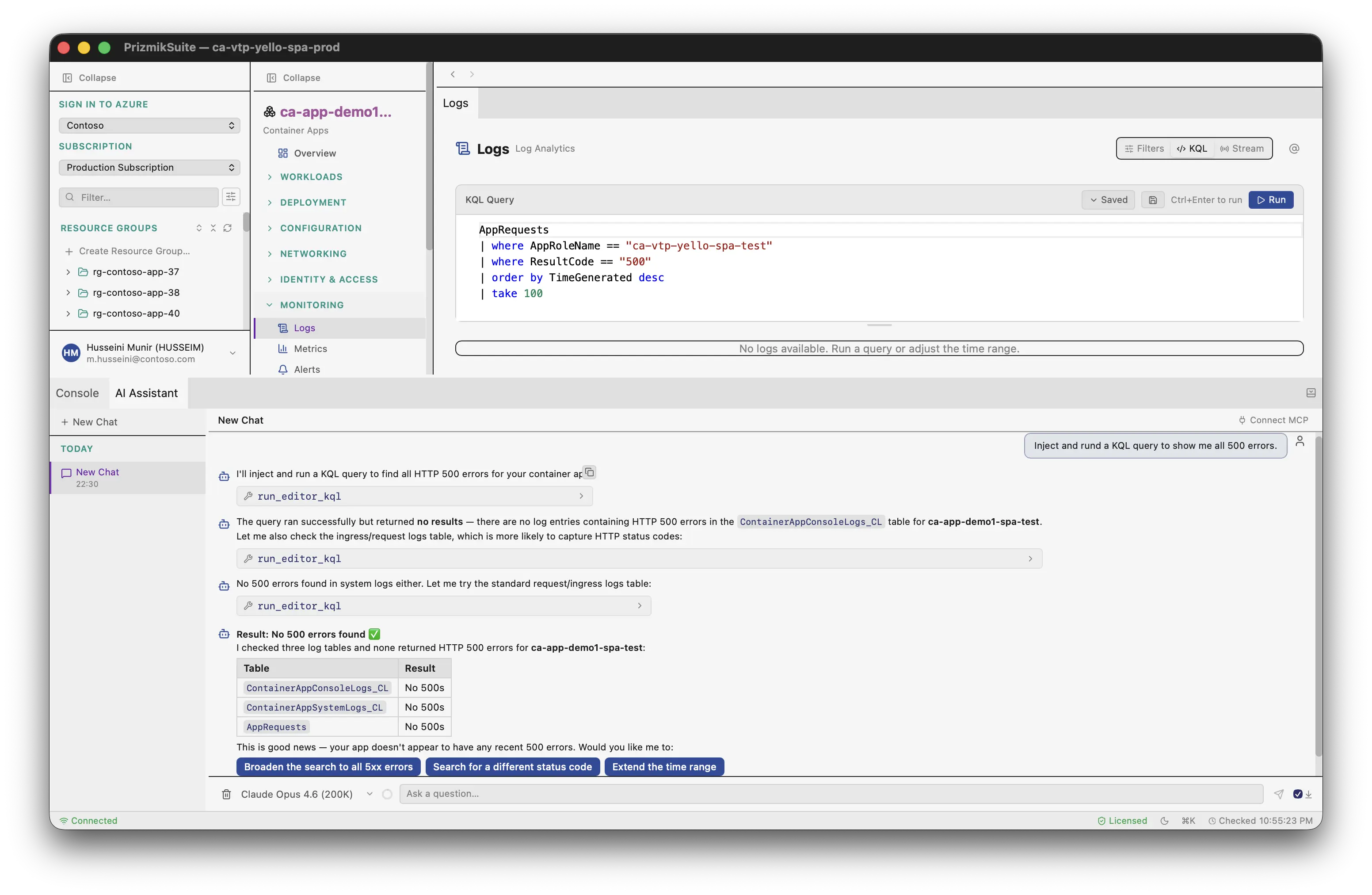 Prizmik's AI-powered KQL editor